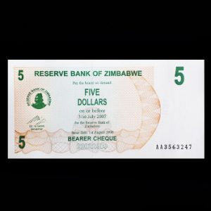 اسکناس 5 دلار زیمباوه تک بانکی